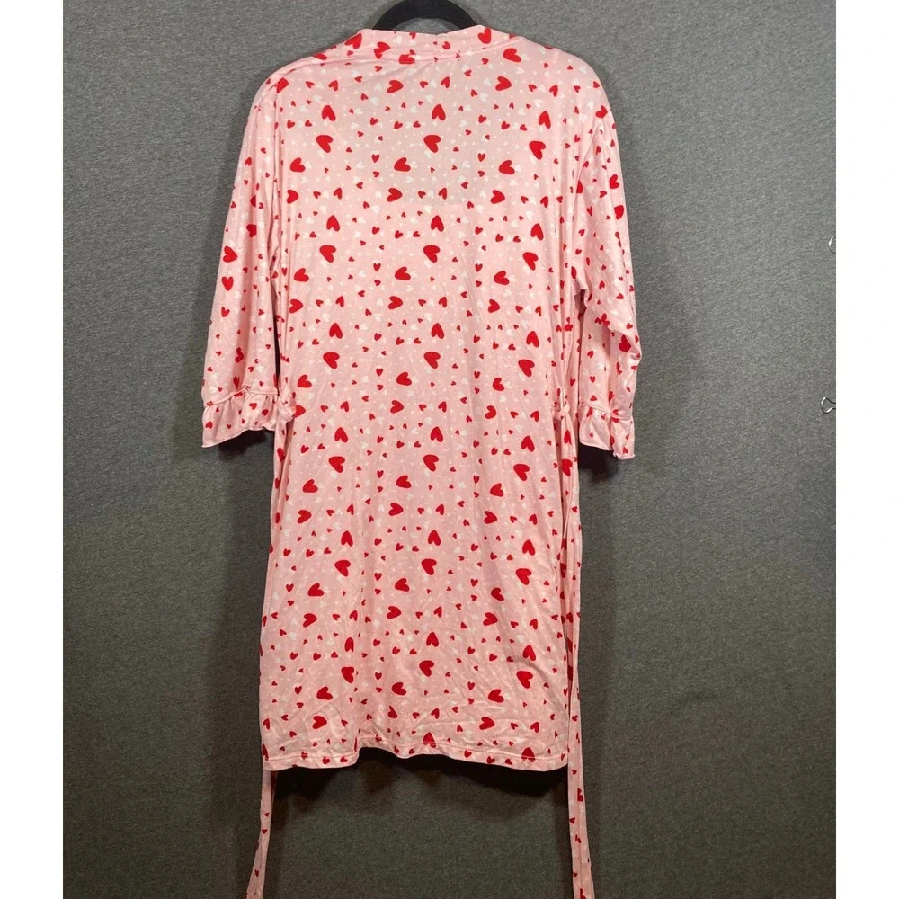 Rene Rofe Womens Pink Heart Print 2pc Chemise and Robe Set Large 517817